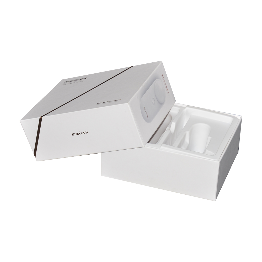 Deckel und Basis Papierbox mit Kunststoffhalter und Gold Hot Foil Stamped Logo für Elektronikverpackungen  