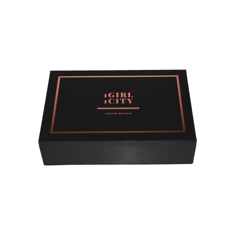 Lid and Base Gift Box with Satin Holder and Rose Gold Hot Foil Stamping Logo for Lingerie Packaging  