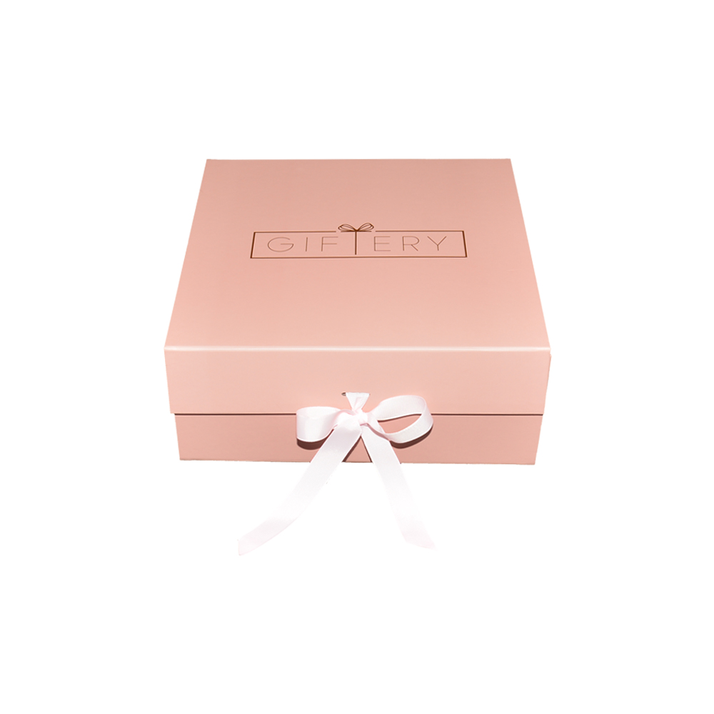 Caja de regalo plegable personalizada Blush Pink A5 con cinta intercambiable y cierre magnético para envases de lujo  
