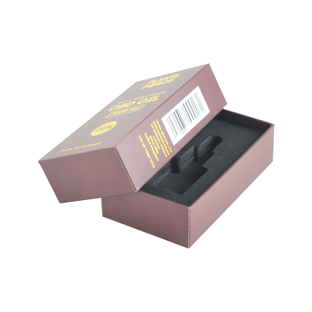  Großhandel Custom Luxus gedruckt CBD Ölverpackungsdeckel und Basis Geschenkbox mit EVA Halter und Gloden Logo  