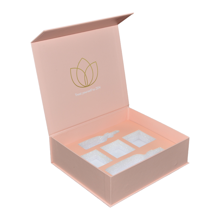  China Factory Customized Pink Magnetic Gift Box with Foam Holder and Gold Logo for Cosmetic Packaging  