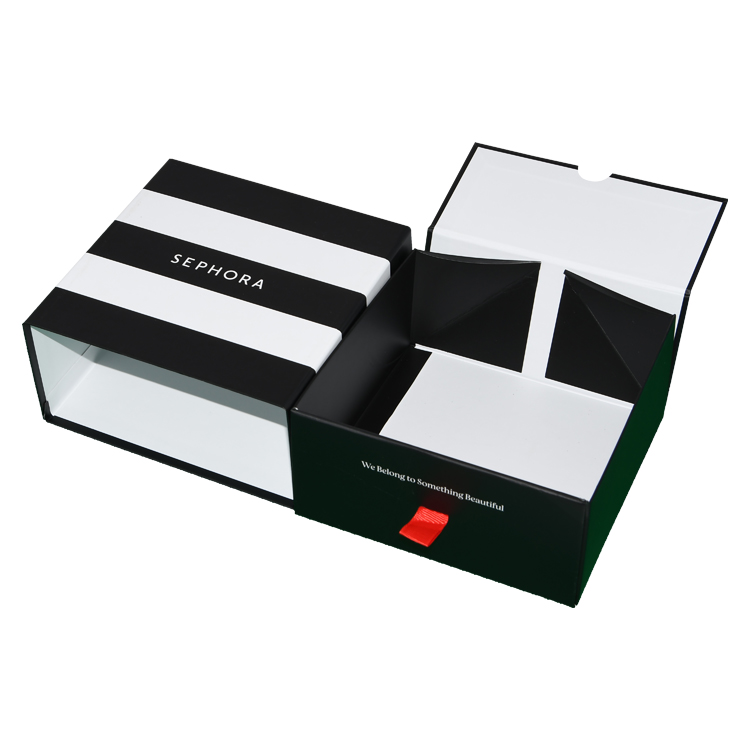  Caja de regalo de cajón deslizante de papel plegable impresa personalizada de alta calidad para embalaje de Sephora con cinta de seda  