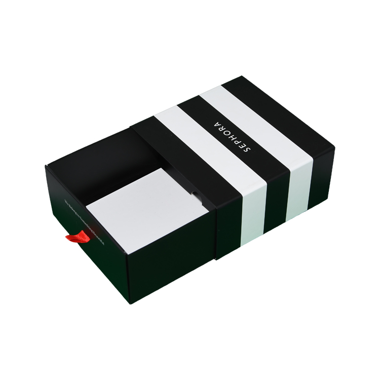 Caja de regalo de cajón deslizante de papel plegable impresa personalizada de alta calidad para embalaje de Sephora con cinta de seda