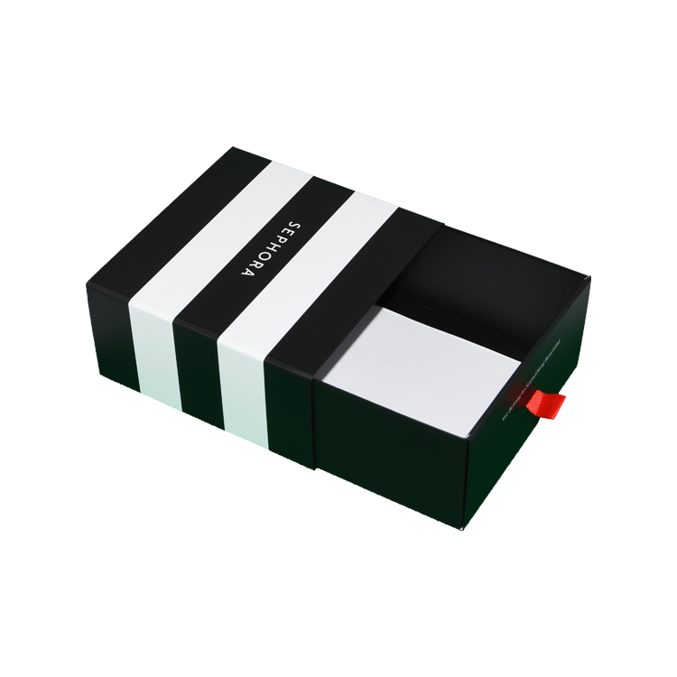  High Qualtiy Customize Printed Foldable Paper Sliding Drawer Gift Box for Sephora Packaging with Silk Ribbon  