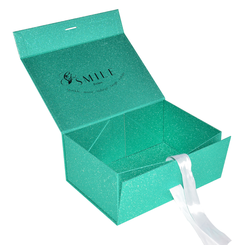  Sparkly Glitter Rigid Stacking Zusammenklappbare Geschenkbox mit Magnetverschluss für luxuriöse Haarverlängerungsverpackungen  