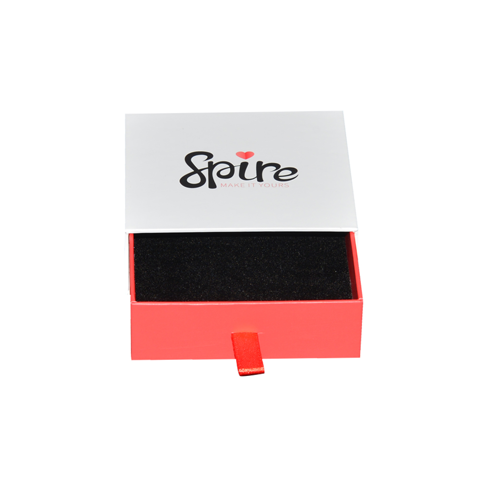 Caja de cajón de joyería de regalo de papel con logotipo personalizado para anillo, collar, pulsera, embalaje, soporte de espuma de terciopelo