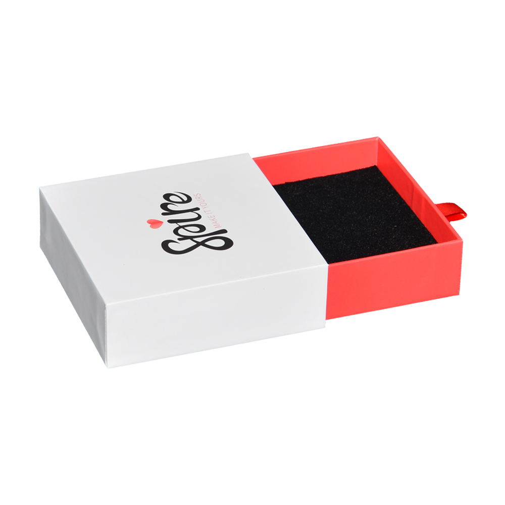  Papier Geschenk Schmuck Schublade Box mit benutzerdefinierten Logo für Ring Halskette Armband Verpackung Samt Schaumhalter  