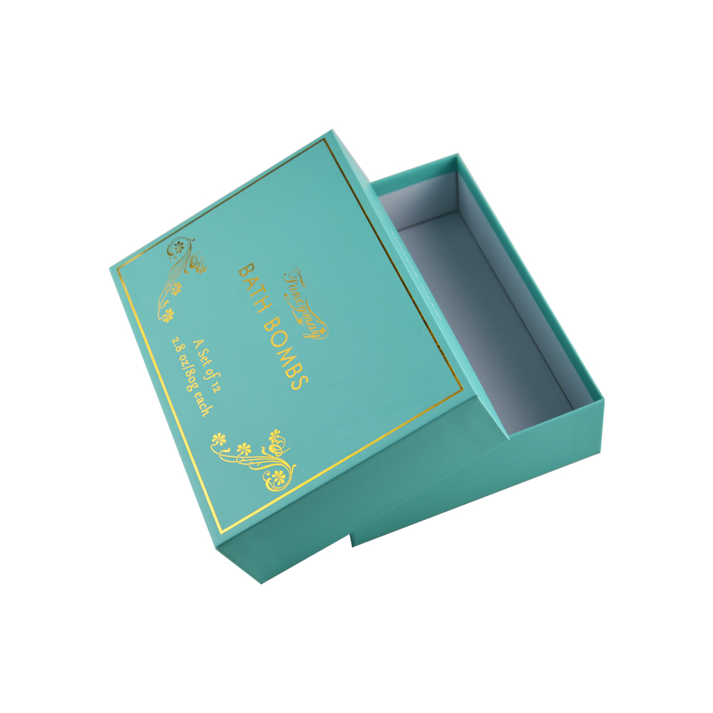 Scatole regalo personalizzate per bombe da bagno a prezzo all'ingrosso in colore blu Tiffany con stampa a caldo in oro
