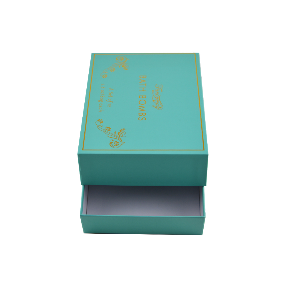 Пользовательские подарочные коробки для упаковки бомбы для ванны по оптовой цене в синем цвете Тиффани с тиснением золотой фольгой  