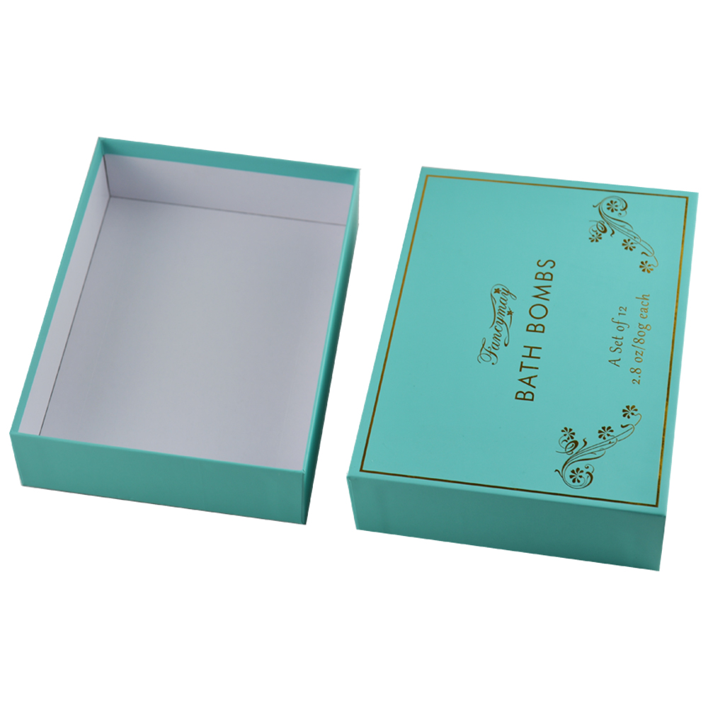  Scatole regalo personalizzate per bombe da bagno a prezzo all'ingrosso in colore blu Tiffany con stampa a caldo in oro  