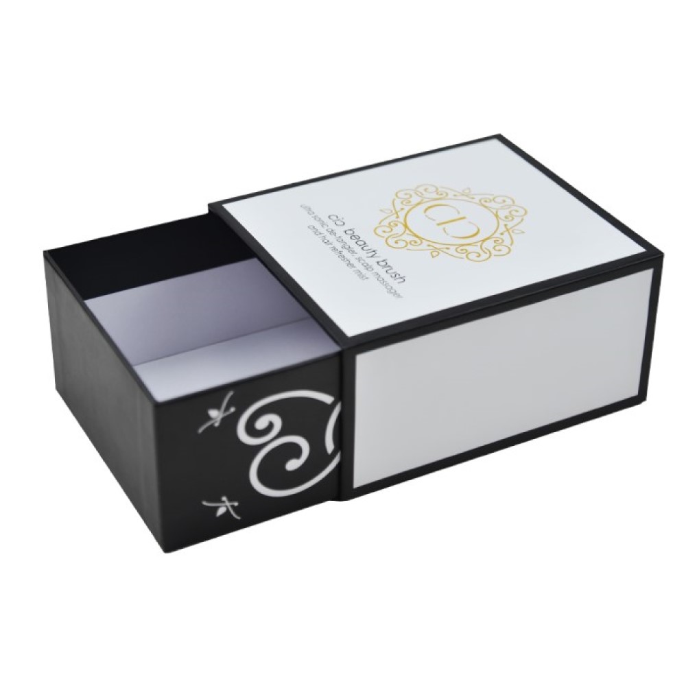 Boîte d'emballage coulissante de tiroir de papier de brosse de maquillage fait main de luxe en gros avec le logo d'estampage à chaud d'or  