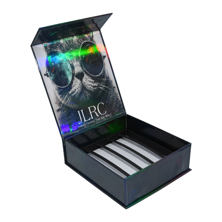 Caja de regalo magnética de cartón rígido para empaques de lápices labiales con logotipo y patrón holográfico personalizado