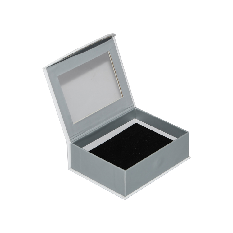 Caixa de presente de fechamento magnético de design personalizado de luxo com janela transparente e tampa articulada de fechamento magnético