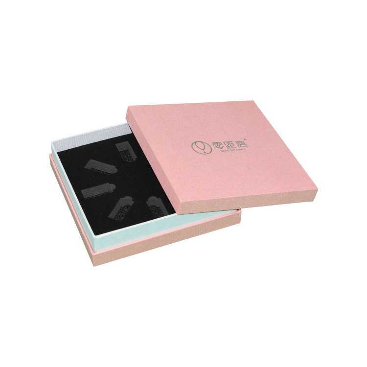  Texture Custom Lid and Base Cardboard Rectangle Pink Gift Box with Velvet Holder for Skincare Packaging  
