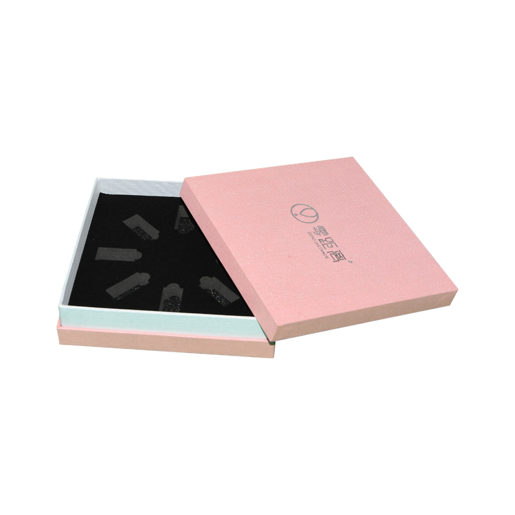  Текстура изготовленная на заказ крышка и основание картонная прямоугольная розовая подарочная коробка с бархатным держателем для упаковки по уходу за кожей  