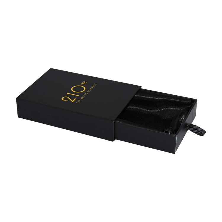 Custom Drawer Box Packaging Slide Open Gift Box with Satin Holder and Gold Logo for Adult Toy Packaging  