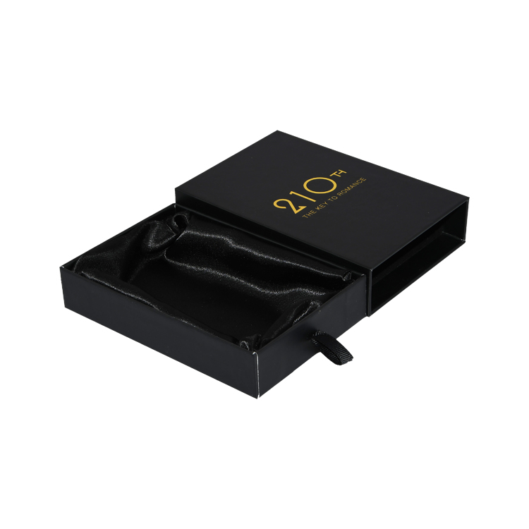 Custom Drawer Box Packaging Slide Open Gift Box with Satin Holder and Gold Logo for Adult Toy Packaging  