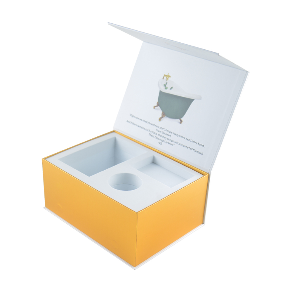 Caixa de presente magnética para embalagem de papel de luxo feito sob medida com suporte para EVA e logotipo de estampa Gold
