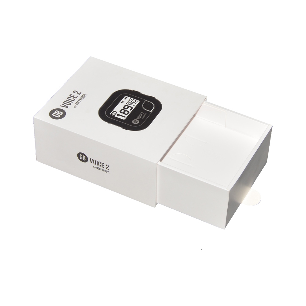  Custom Cardboard Sliding Drawer Box für Smart Watch-Verpackungen mit Spot-UV-Muster und Papierhalter  