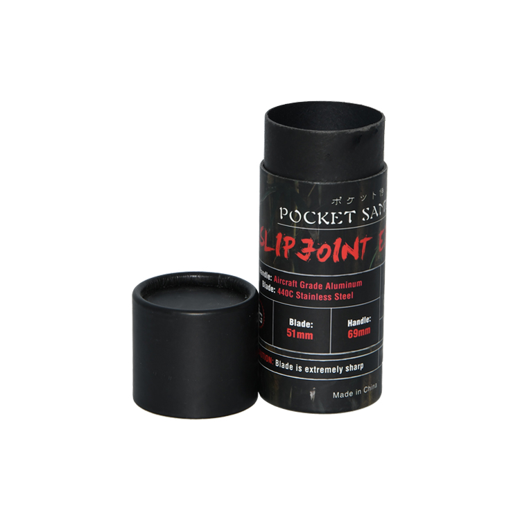 Embalagem de tubos de papel de cilindro de papelão preto personalizado com suporte de espuma para embalagem de faca de chaveiro