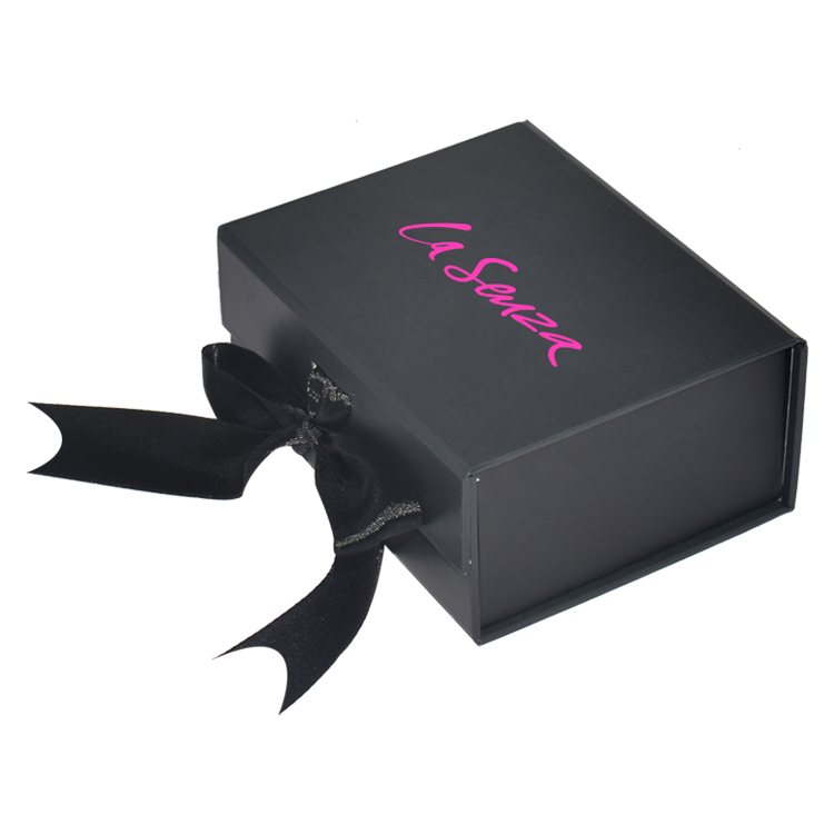 Boîtes-cadeaux pliantes profondes de luxe noir A5 avec boîtes-cadeaux magnétiques pliables à ruban interchangeable