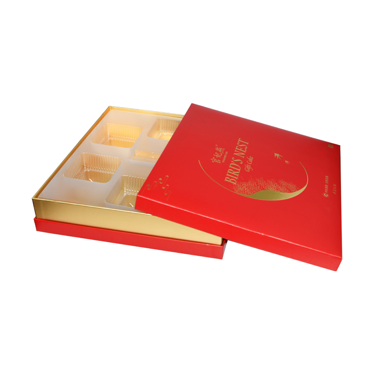  Boîte d'emballage cadeau haut de gamme pour nid d'oiseau de Malaisie avec support en plastique et logo d'estampage à chaud doré  