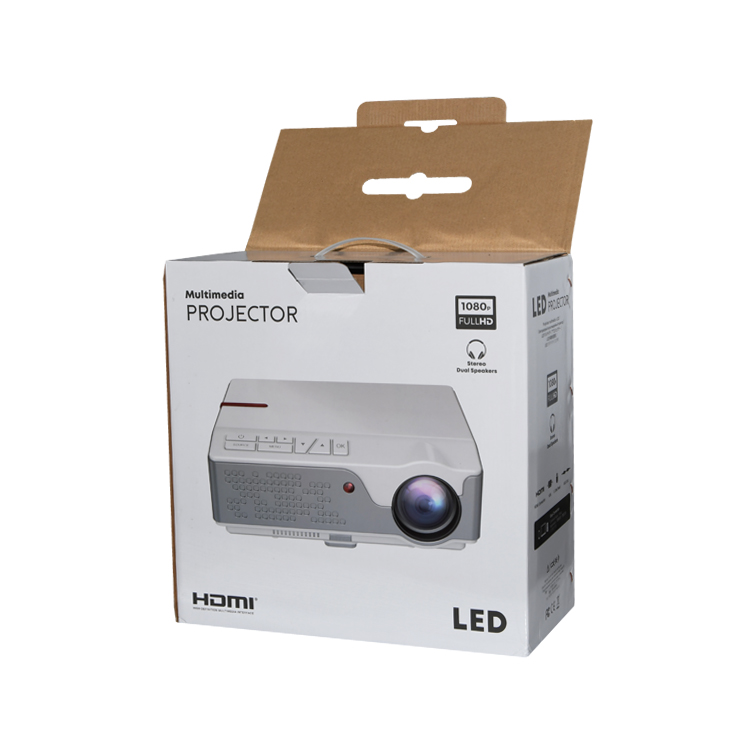 Benutzerdefinierte Farbe CMYK Pantone Druck Wellpappe Karton mit Kunststoffgriff für LED-Projektor Verpackung  