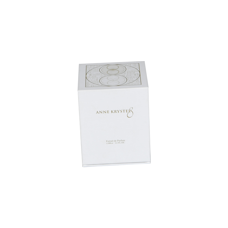 Boîte-cadeau magnétique en carton rigide de lèvre de rabat blanc mat pour l'emballage de parfum avec des motifs de feuille chaude d'or  