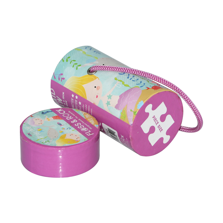 Scatola per tubo cilindrica rotonda in carta stampata personalizzata di alta qualità per confezioni di caramelle con manico in corda  