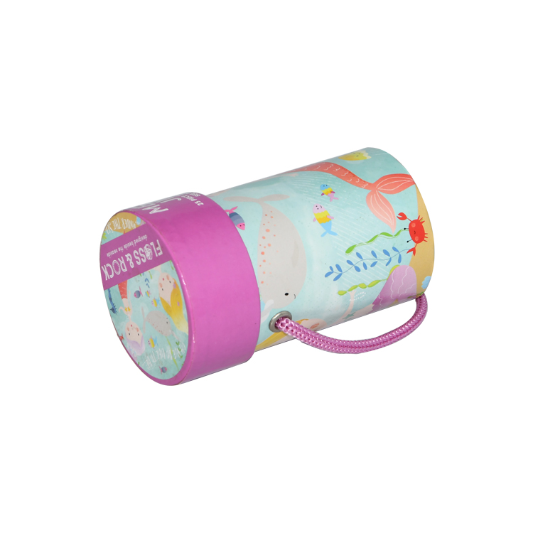 High Quality Handmade Custom Printed Paper Round Cylinder Tube Box for Candy Packaging with Rope Handle  