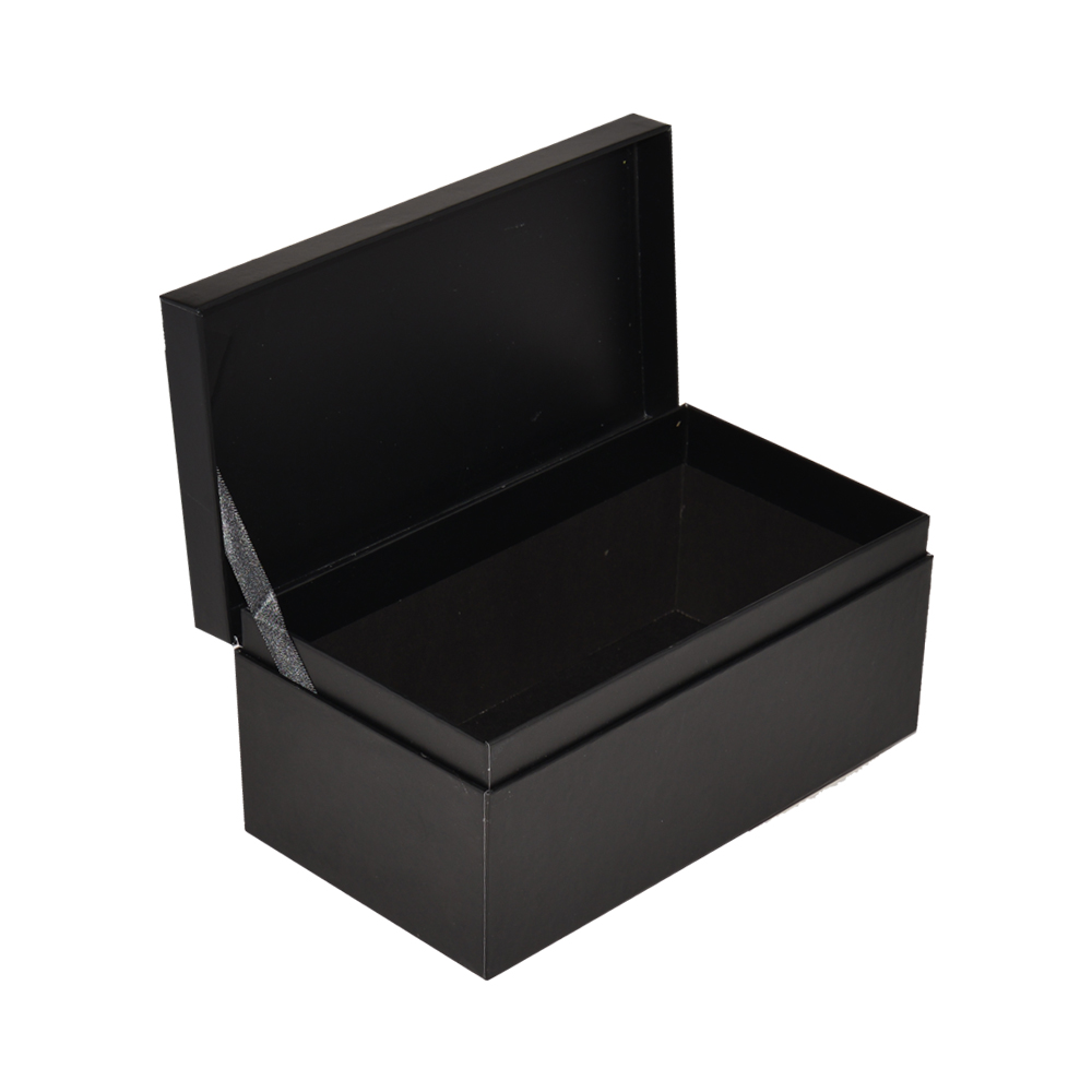  Черная картонная подарочная коробка-раскладушка для юбилейной упаковки сувениров с серебряным тиснением фольгой логотипа  