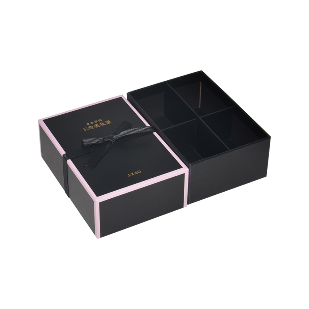  Rigid Setup Top and Bottom Gift Box for Beauty Blender Packaging with Silk Bowknot and Cardboard Dividers  