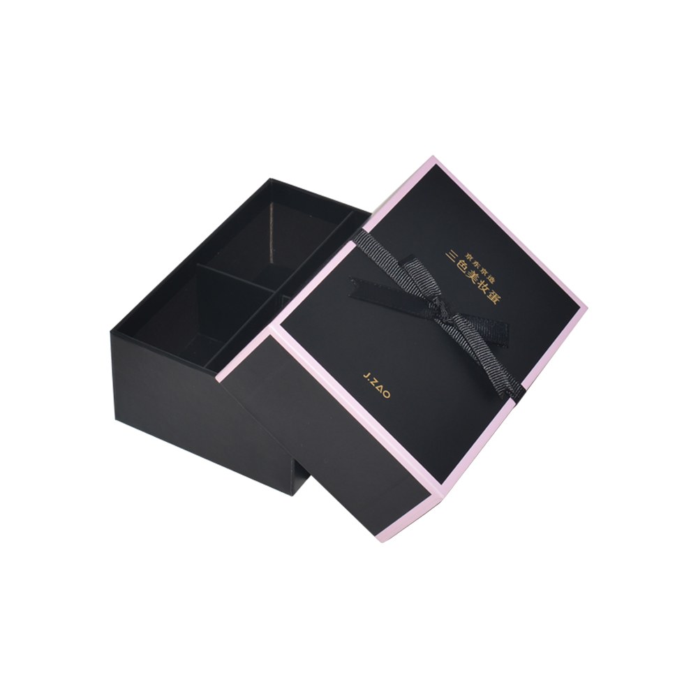  Rigid Setup Top and Bottom Gift Box for Beauty Blender Packaging with Silk Bowknot and Cardboard Dividers  