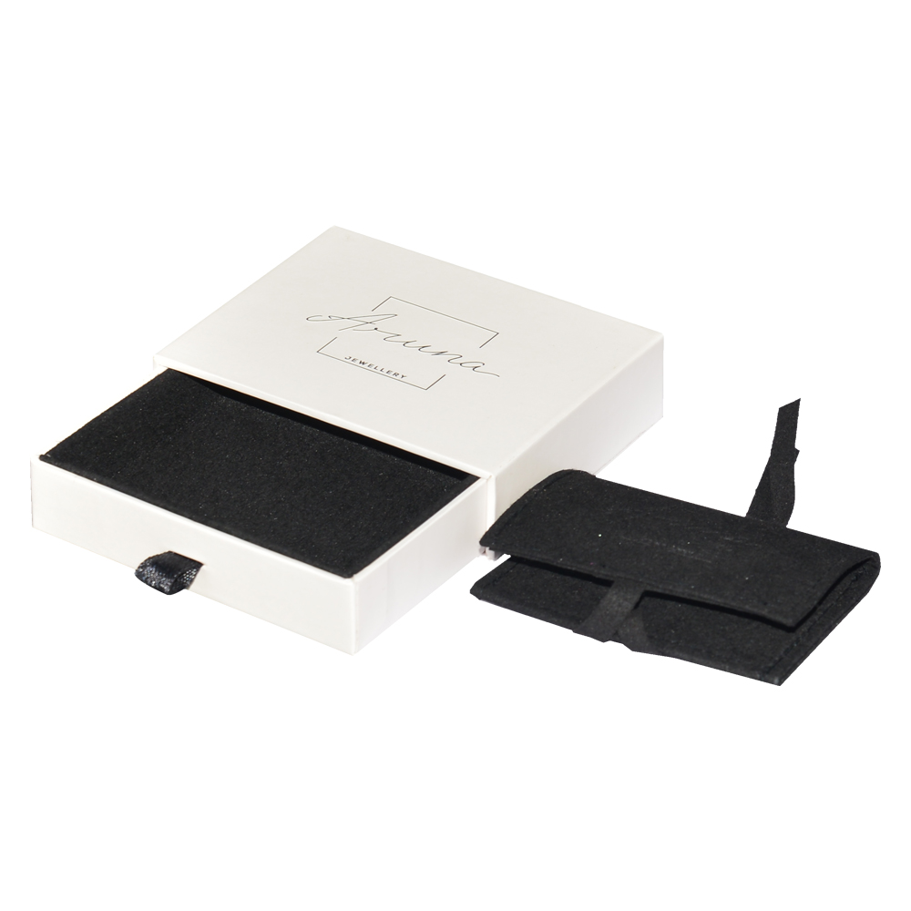 La migliore scatola per cassetti in carta foderata in velluto personalizzata per confezioni di gioielli con borsa in pelle e logo in rilievo