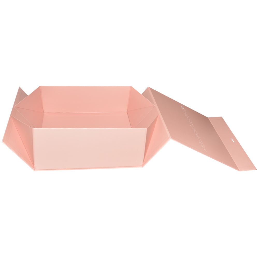  交換可能なリボンとホットフォイルスタンピングのロゴが付いた卸売高級淡いピンクの大きな折りたたみギフトボックス  