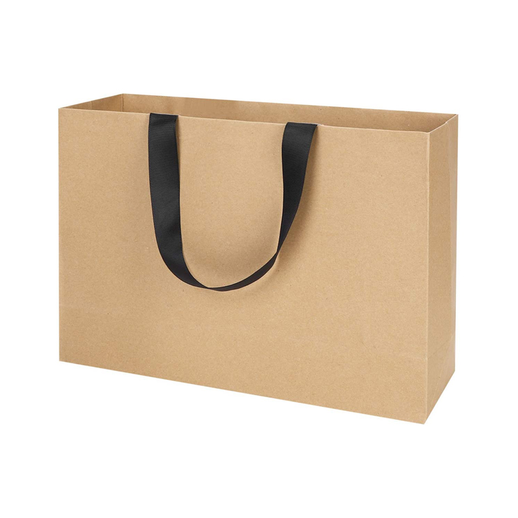  Sacchetti di vendita al dettaglio di regali di acquisto in carta kraft marrone stampati promozionali ecologici con manico in seta all'ingrosso in magazzino  