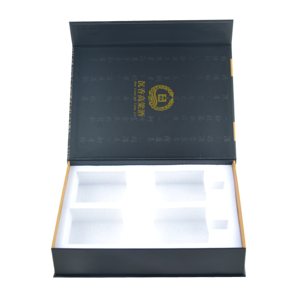 Подарочная упаковка для вина Магнитная подарочная коробка для бутылки вина с подносом из пены и логотипом для тиснения золотой фольгой  