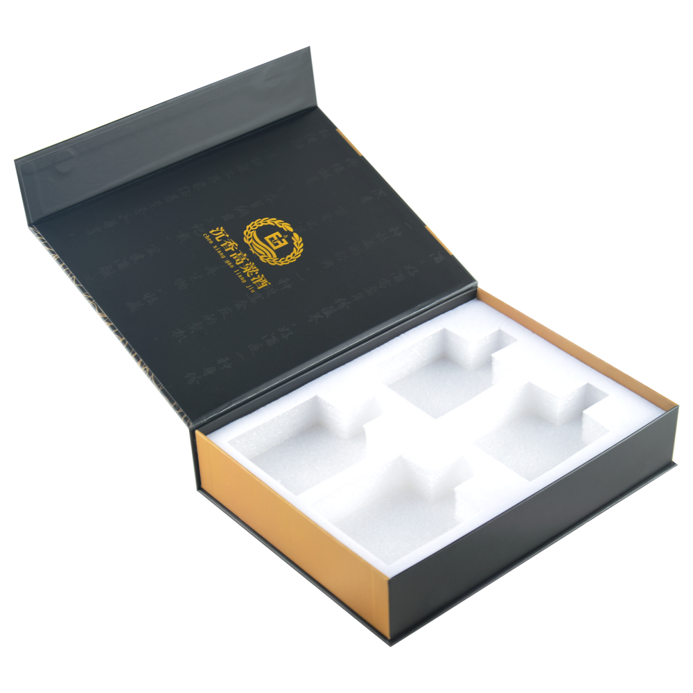 Boîte-cadeau de vin emballage boîte-cadeau magnétique pour bouteille de vin avec plateau en mousse et logo d'estampage à chaud en or  