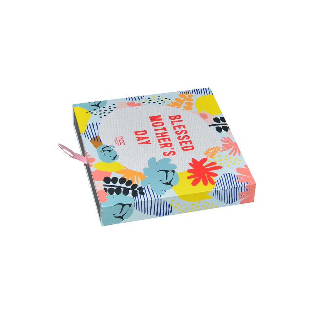 Scatola scorrevole per cassetto in cartone con logo personalizzato all'ingrosso con inserto in schiuma e manico in seta per confezioni regalo di festa  