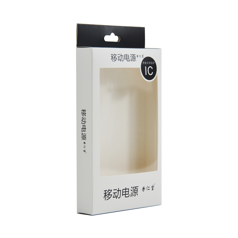 Mini Order Quantity Custom Paper Hanger Boxes Packaging Box with Clear PVC Window for Power Bank Packaging