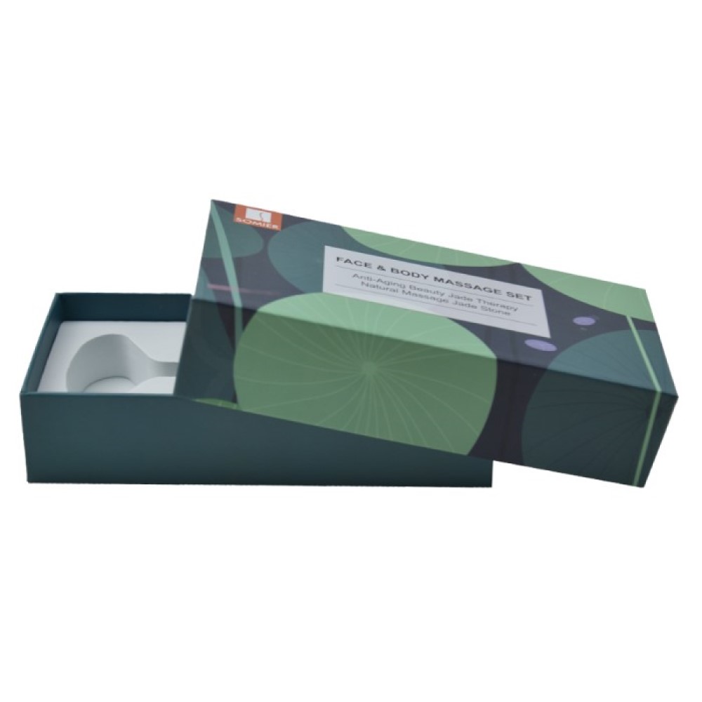  High End Luxury Custom Lid and Base Jade Roller Gift Packaging Paper Box with EVA Holder and Matte Lamination  