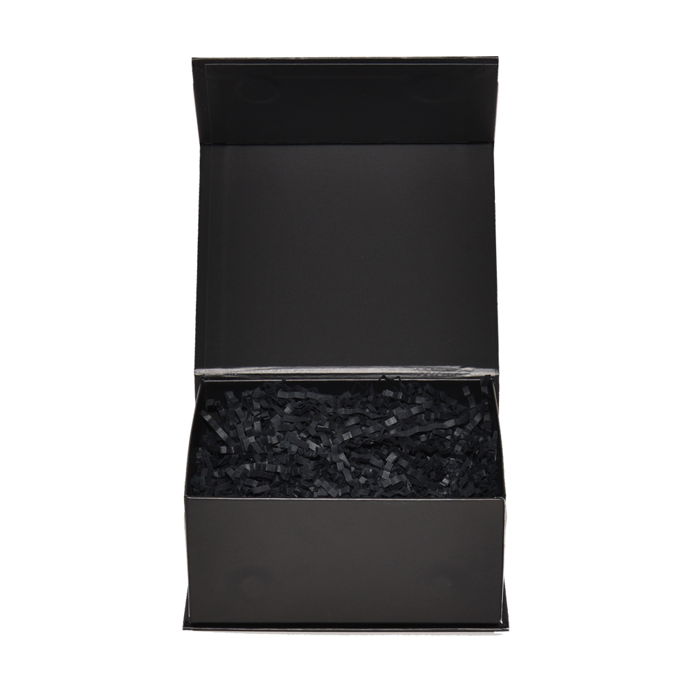  Boîte-cadeau élégante de fermeture magnétique rigide noir mat avec support de papier de soie déchiqueté pour l'emballage de cosmétiques  