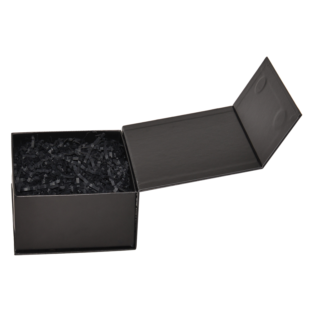 Elegant Matte Black Rigid Magnetic Closure Gift Box with Shredded Tissue Paper Holder for Cosmetics Packaging  