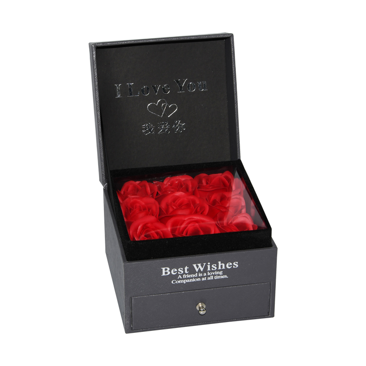  Preserved Red Roses Flower Box Preserved Flower Gift Box with Silver Hot Foil Stamping Logo for Valentine's Day  