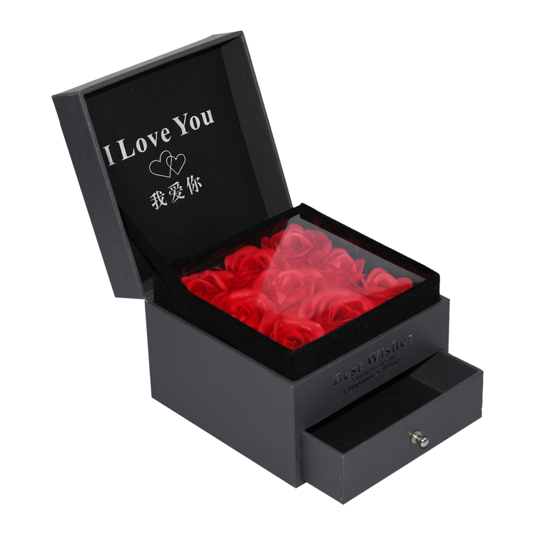  Boîte à fleurs de roses rouges conservées Boîte-cadeau de fleurs conservées avec logo estampé à chaud en argent pour la Saint-Valentin  