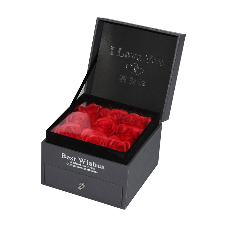  Konservierte rote Rosen-Blumen-Box Konservierte Blumen-Geschenkbox mit silbernem Hot-Foil-Stempel-Logo zum Valentinstag  