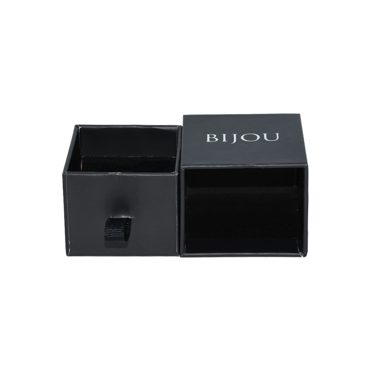 Custom Jewelry Packaging Boxes Ring Packaging Box with Velvet Foam Holder and Silver Hot Foil Stamping Logo  