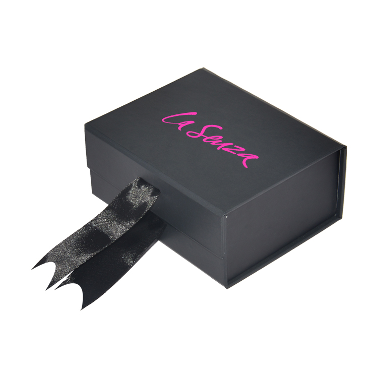 Оптовые роскошные черные складные подарочные коробки A5 со сменной лентой, складные магнитные подарочные коробки  