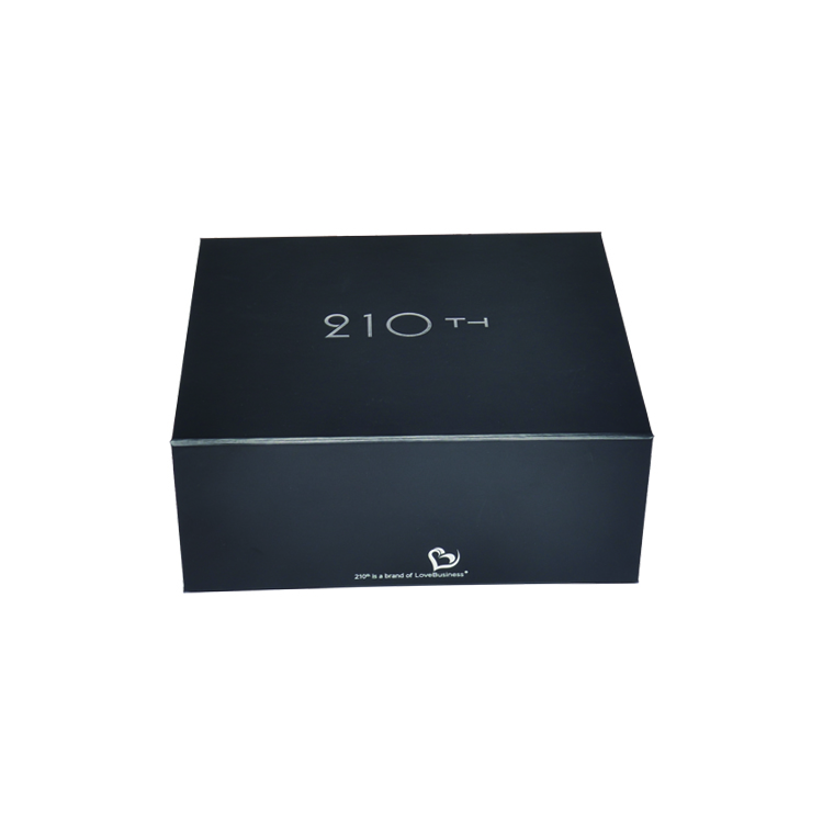 Scatole regalo magnetiche pieghevoli nere opache, scatole regalo magnetiche pieghevoli con logo stampato a caldo in argento  