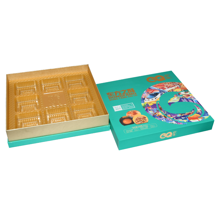 Individuell bedruckte französische Macaron-Schachteln, französische Macarons-Geschenkbox in Tiffany-Blau mit Glod-Kunststoffschale  